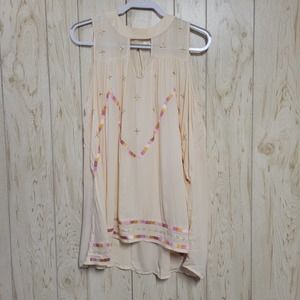 LC Lauren Conrad Gauze Beaded Embroidered Sleeveless Tunic Blouse M